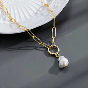 Vintage Baroque Freshwater Pearl Pendant Necklace Women