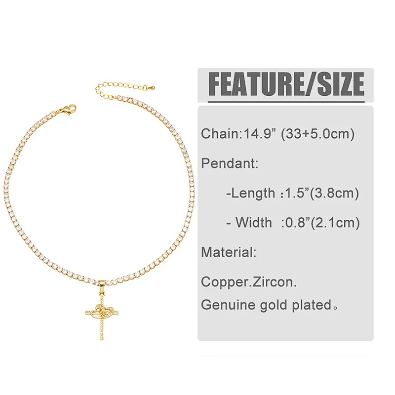Multicolor Cubic Zirconia Cross Pendant Gold Plated Necklace