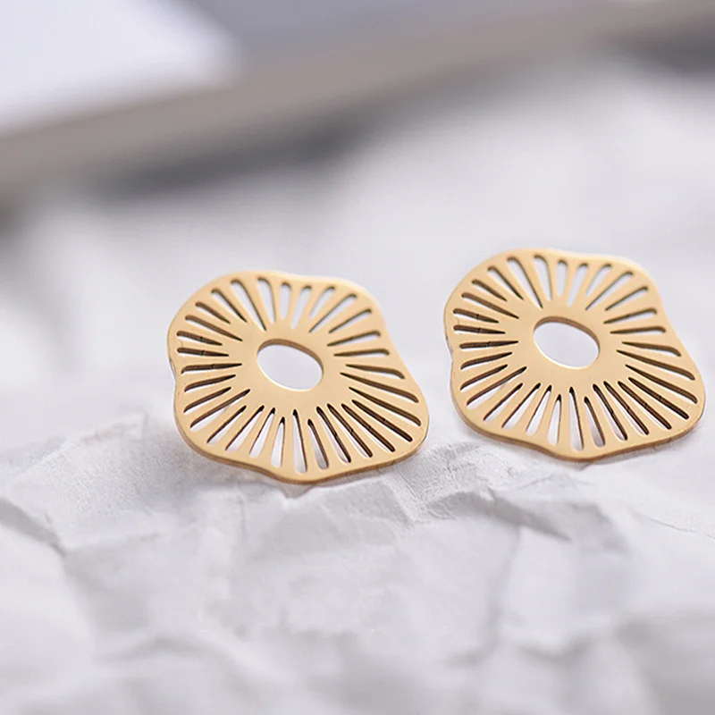 Simple Design Golden Hollow Earrings Nickel Free Stainless Steel