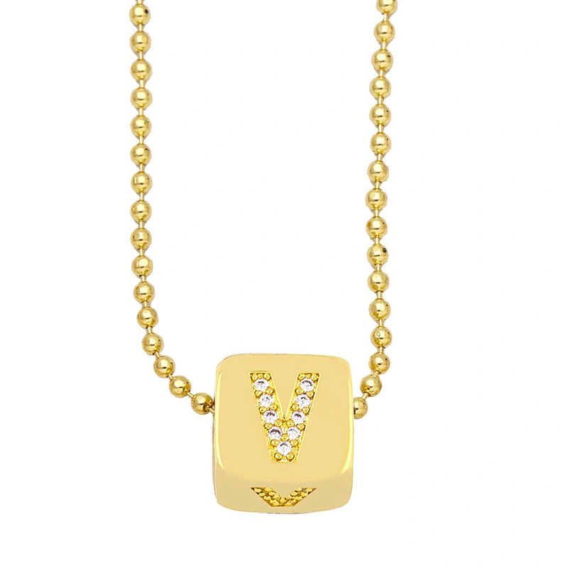 Geometric Gold Plated Zirconia Letters Pendant Necklace