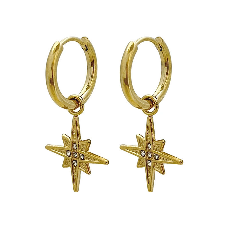 Luxury Star Earrings Female Star Zircon Hoop Earrings