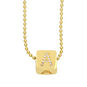 Geometric Gold Plated Zirconia Letters Pendant Necklace
