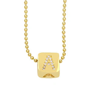 Geometric Gold Plated Zirconia Letters Pendant Necklace