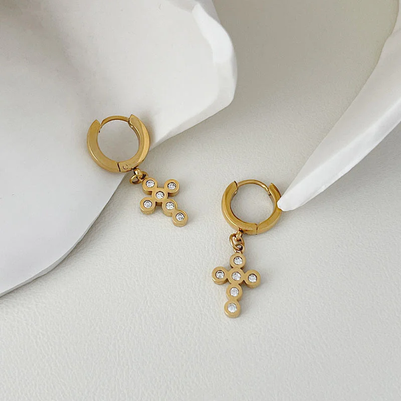 2022 New Hoop Earrings Cross Zircon Earrings