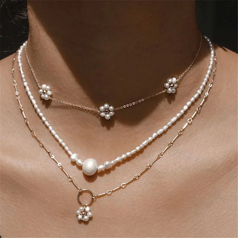 Fashion Jewellery Romantic Imitation Pearl Flower Necklace
