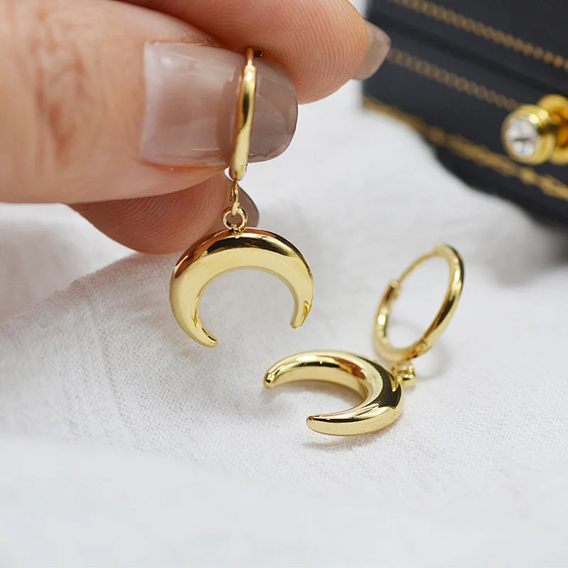 Fashion Metal Moon Hoop Earrings Steel Earrings Wholesale