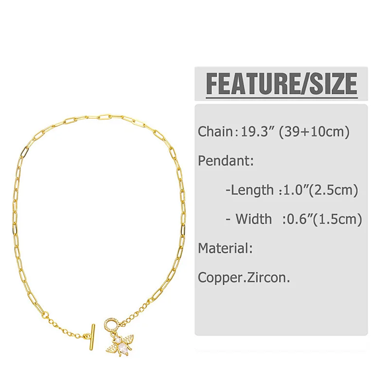 Ins Fashion OT Clasp Jewlry Set Creative Geometric Design Cubic Zirconia Bee Necklace Bracelet
