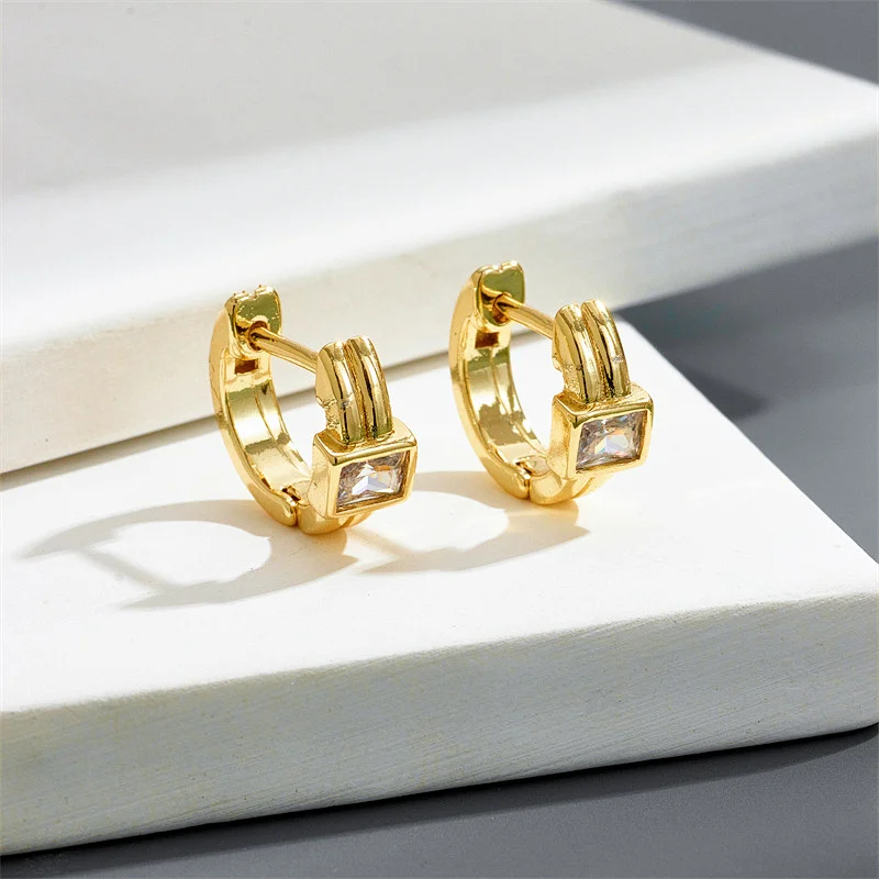 Rock Style Zircon Earrings Copper Plated Hoop Earrings
