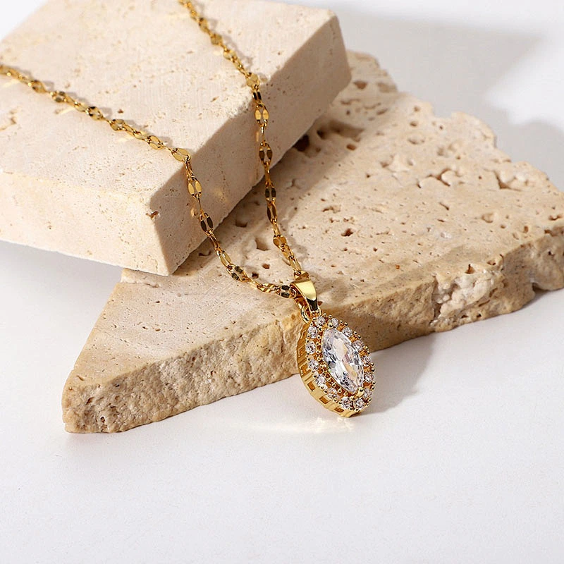 Stainless Steel White Cubic Zircon Pendant Necklace Women