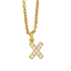 18k Gold Plated DIY Letters Necklace With CZ Diamond Pendant