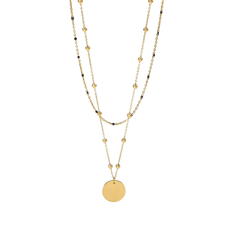 Bead Chain Necklace Steel Disc Pendant Necklace Jewelry