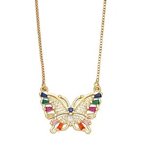 Zirconia Butterfly Pendant Brass Necklace Jewelry Accessories