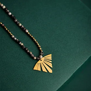 Stainless Steel Pendant Necklace With Stone Beads