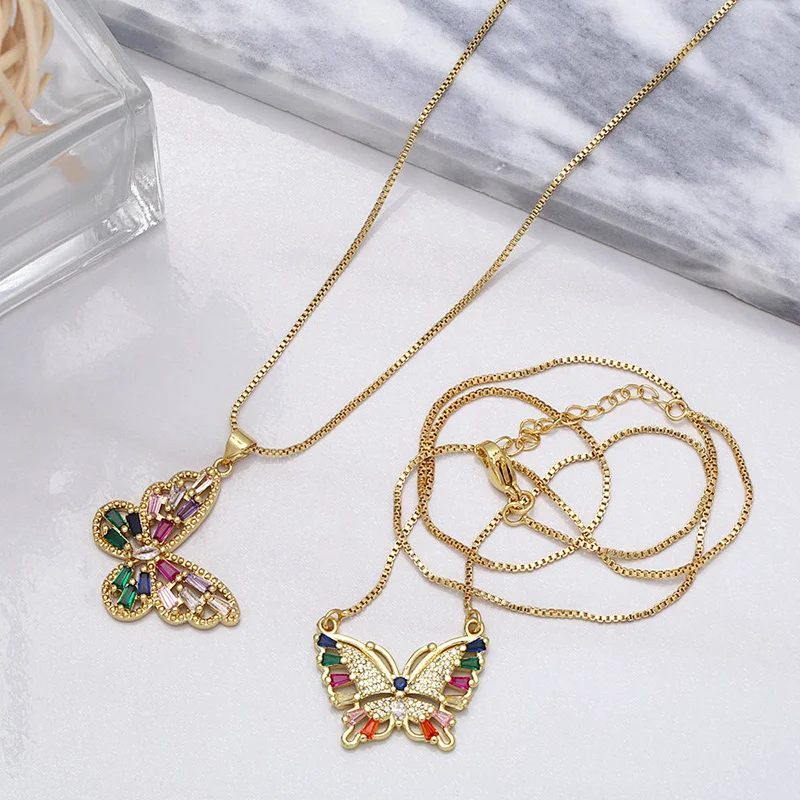 Zirconia Butterfly Pendant Brass Necklace Jewelry Accessories