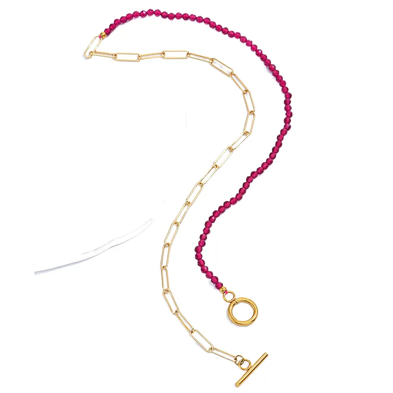 Simple OT Buckle Beaded Necklace Stainless Steel Chain Necklace