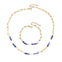 2pcs Purple Beaded Necklace Freshwater Pearl Steel Chain Bracelet Set