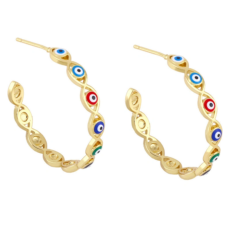Enamel Copper Hoop Earrings Simple Evil Eye Gold Color