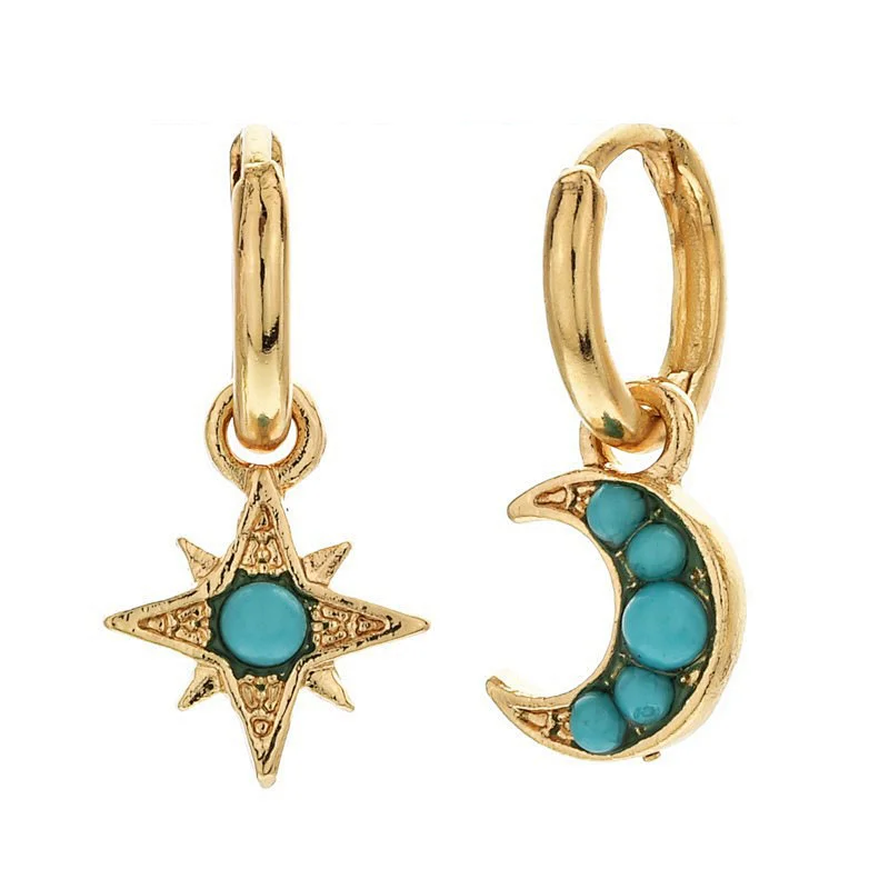 Brass Moon Shade Earring Turquoise Laided Jewelry