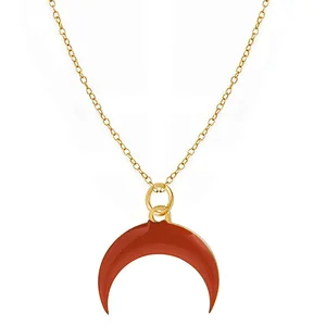 Titanium Steel Necklace Enamel Moon Pendant Gold Plated Chain