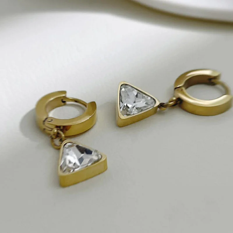 18K Gold Triangle Earrings Zircon Pendant Hoop Earrings Women
