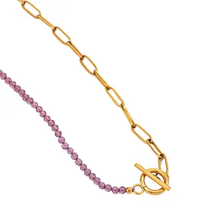 Simple OT Buckle Beaded Necklace Stainless Steel Chain Necklace