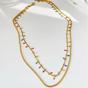 Titanium Steel Color Double Layer Bohemia Clavicle Chain Necklace