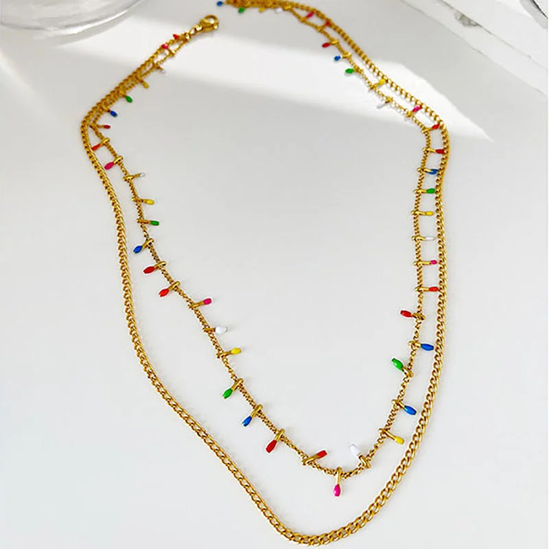 Titanium Steel Color Double Layer Bohemia Clavicle Chain Necklace