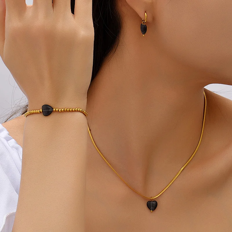 Fashion Heart Pendant Necklace Bracelet Heart Hoop Earring Set