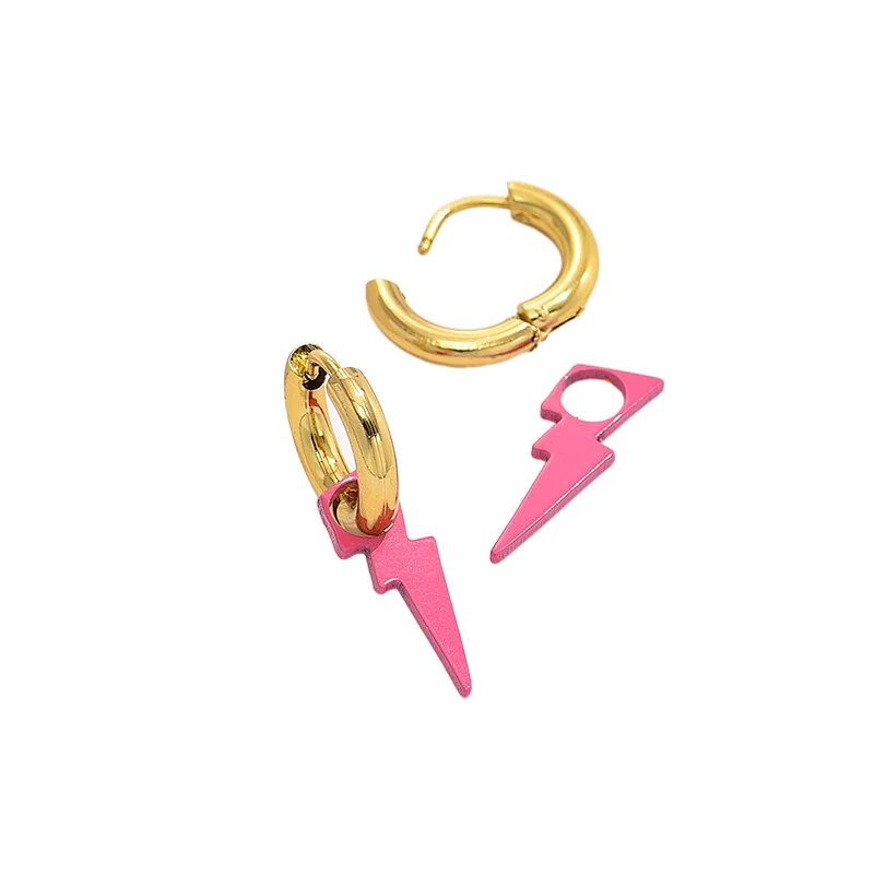 Simple Lightning Drop Stainless Steel Hoop Earrings