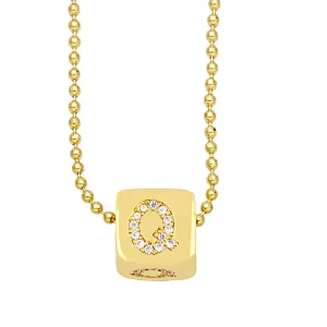 Geometric Gold Plated Zirconia Letters Pendant Necklace