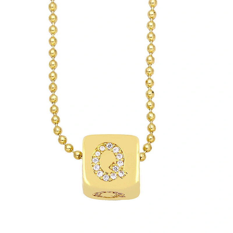 Geometric Gold Plated Zirconia Letters Pendant Necklace