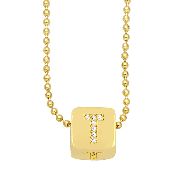 Geometric Gold Plated Zirconia Letters Pendant Necklace