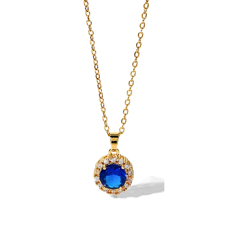 New Fashion Blue Cubic Zircon Pendant Necklace Women