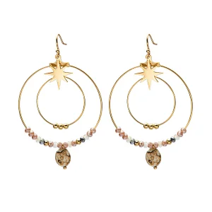 Handmade Beaded Large Hoop Stainless Steel Drop Earrings