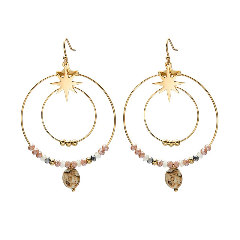 Handmade Beaded Large Hoop Stainless Steel Drop Earrings