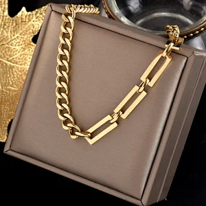 18K Gold Plated Stainless Steel Chunky Faceted Chain Necklace