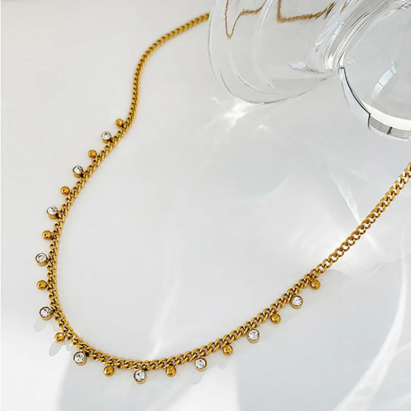 Vintage Titanium Steel Zircon Pendant Necklace