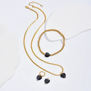 Fashion Heart Pendant Necklace Bracelet Heart Hoop Earring Set