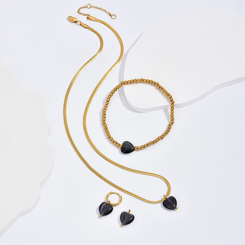 Fashion Heart Pendant Necklace Bracelet Heart Hoop Earring Set