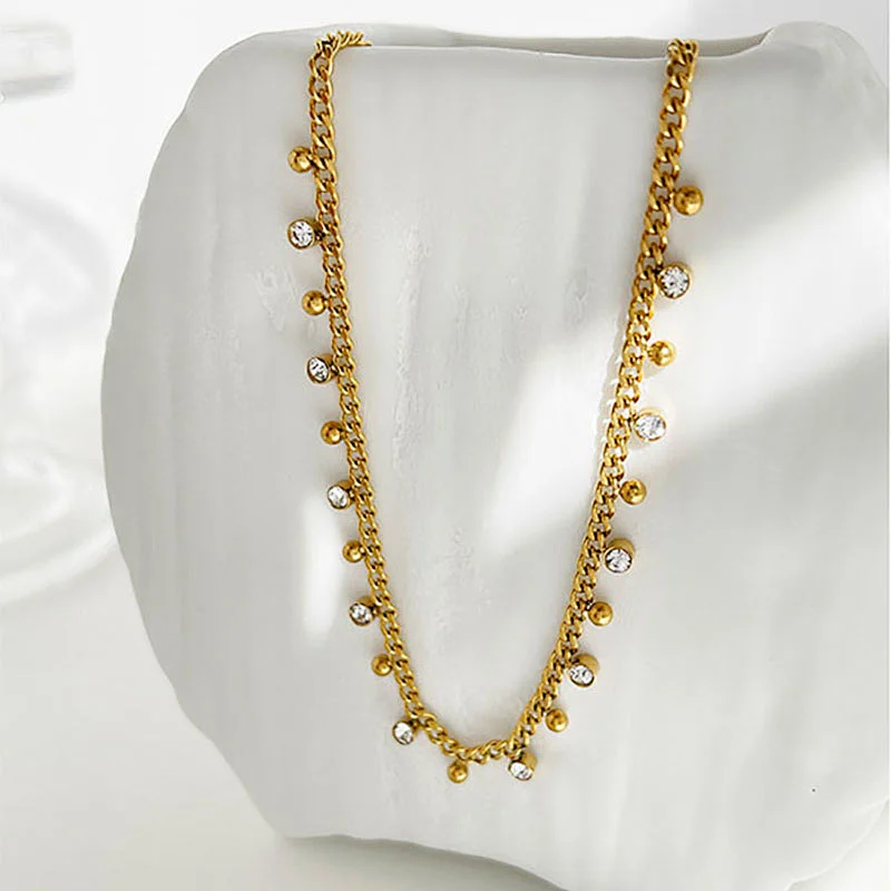 Vintage Titanium Steel Zircon Pendant Necklace