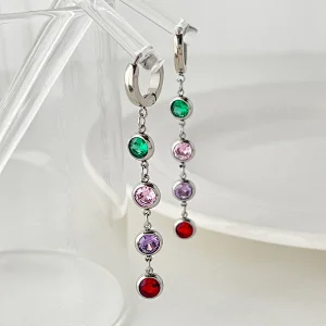Women's Long Tassel Earrings Colorful Zircon Earrings