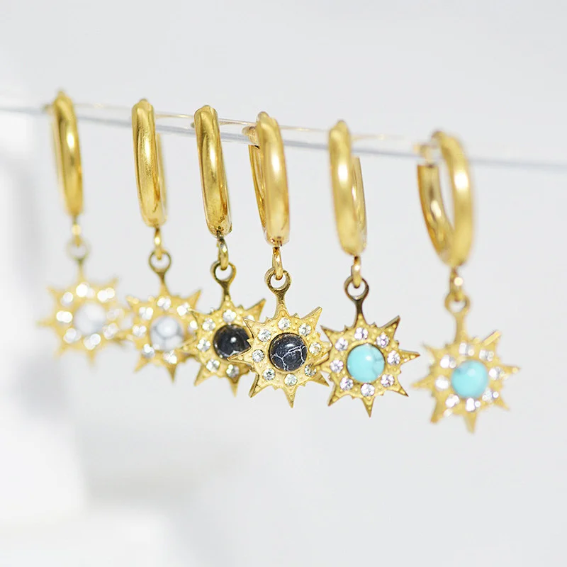 Vintage Diamond Earrings Star Pendant Hoop Earrings