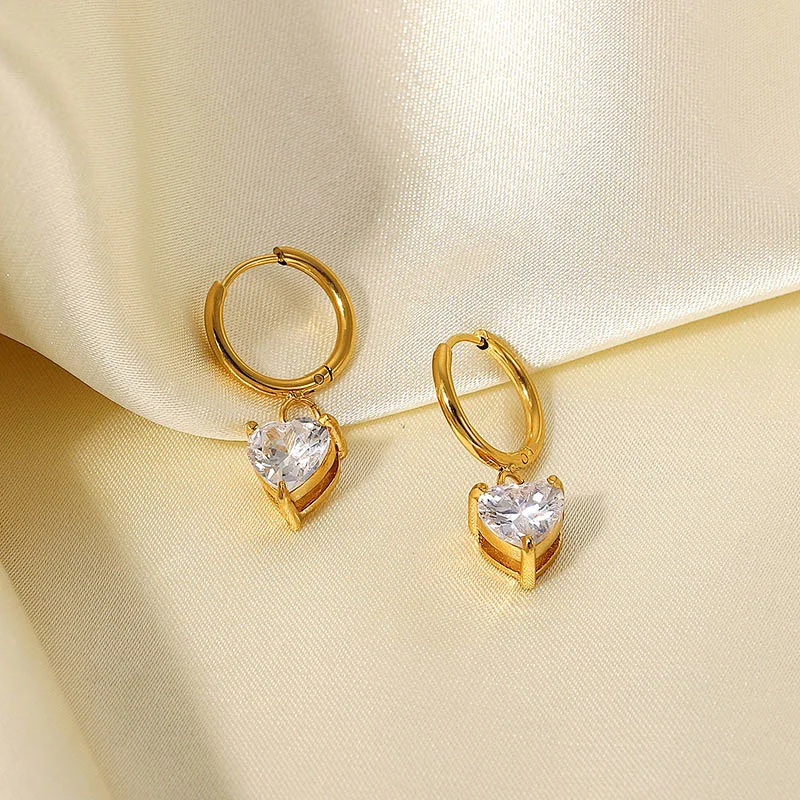 Pink Heart Earrings Cubic Zirconia Drop Earrings Wholesale