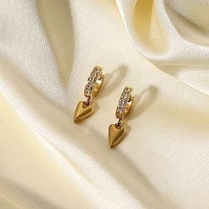 Gold Heart Drop Earrings Stainless Steel Zirconia Earrings