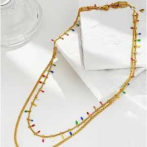 Titanium Steel Color Double Layer Bohemia Clavicle Chain Necklace