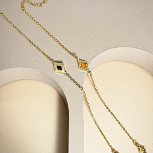 Charm Bracelet Gold Plated Chain Stainless Steel Rhombus