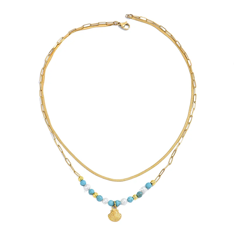 Fashion Bohemian Bead Necklace Shell Pearl Pendant Necklace