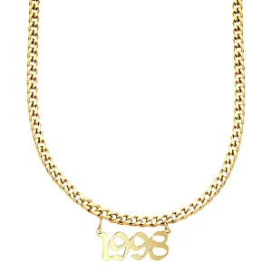 Gold Plated Thick Chain Necklace Titanium Stainless Steel Jewelry Number Pendants
