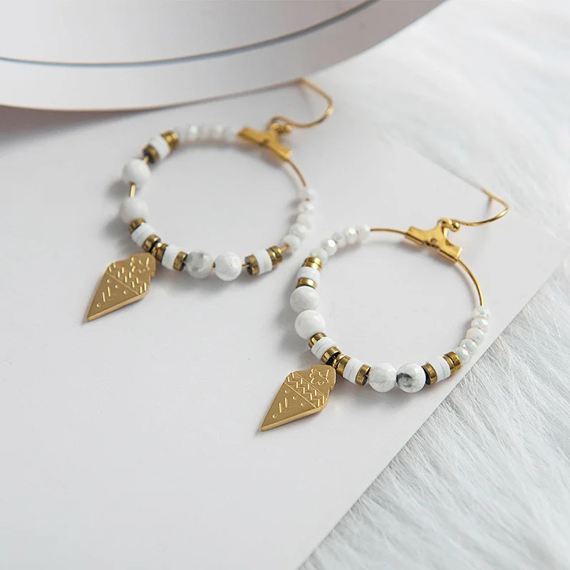 Bohemian Titanium Steel Natural Stone Earrings Women