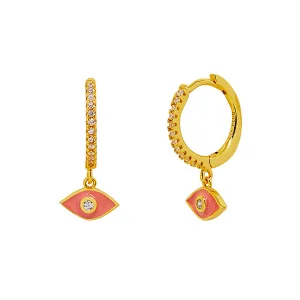 Enamel Eye Shape Earrings Brass Zircon Hoop Earrings